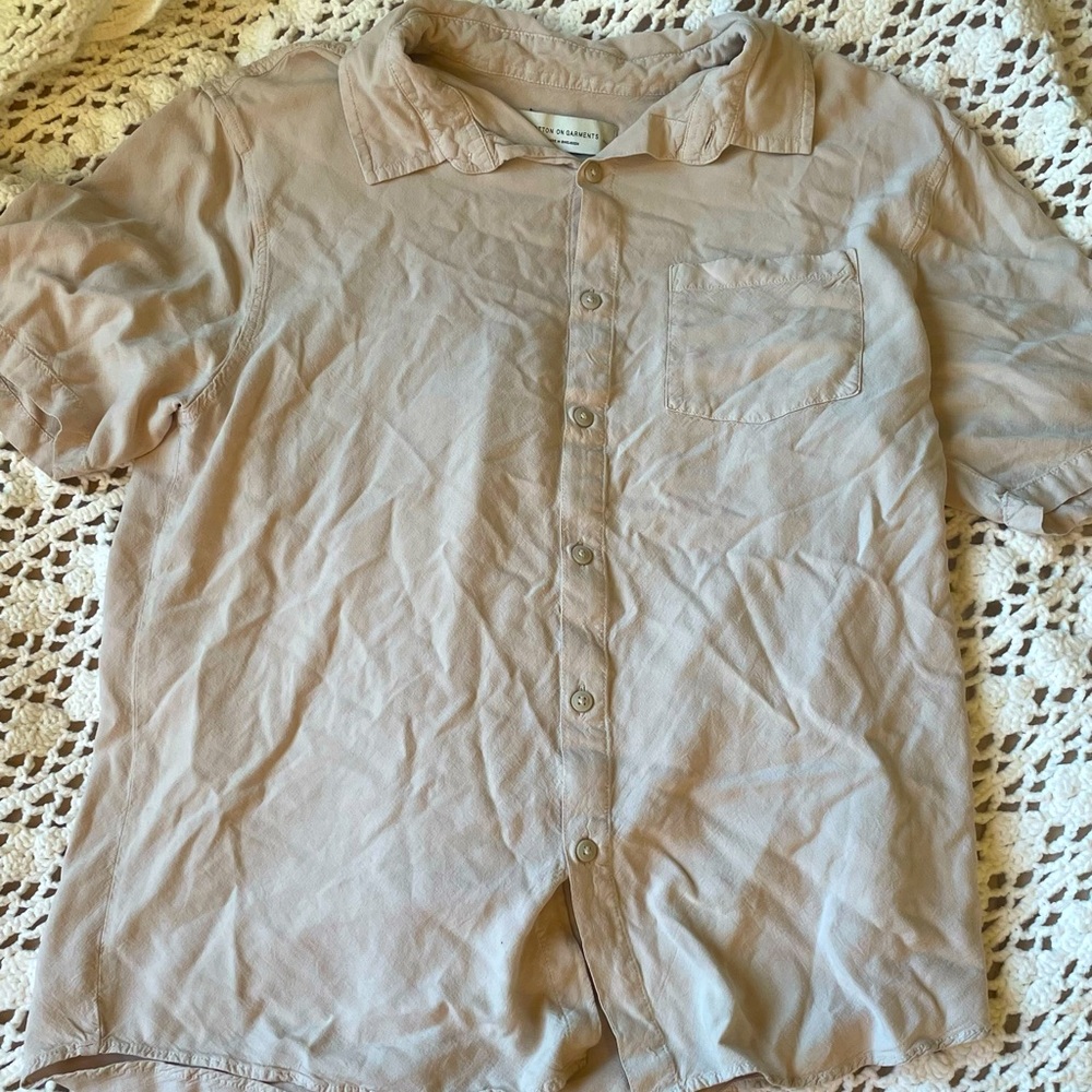 Beige button down short sleeve shirt